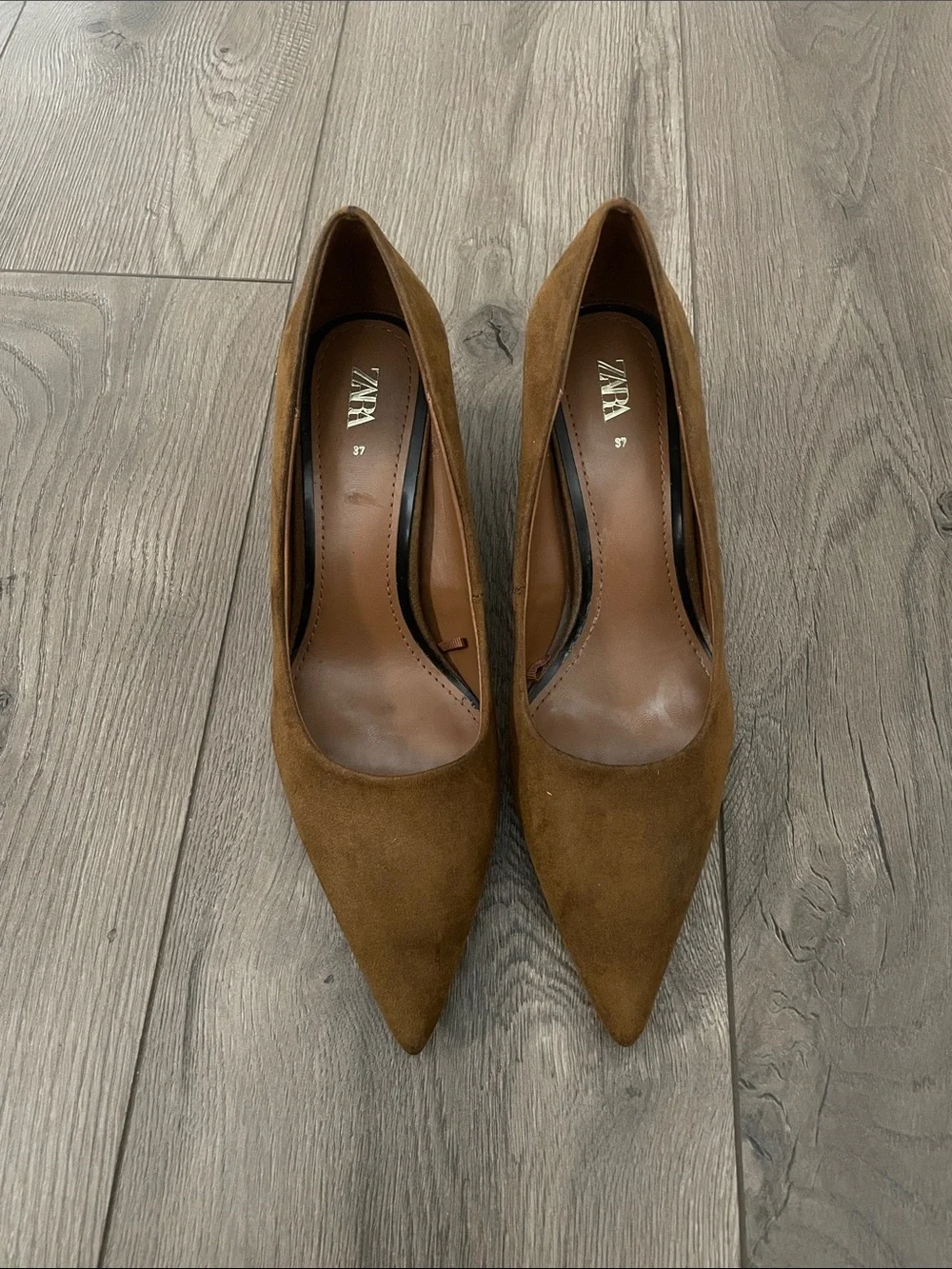 Zara Tortoiseshell Mid-Heel Pointed-Toe Pumps in Brown Suede Sz:37 6.5